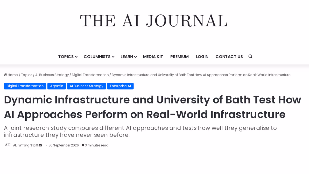 AI Journal: Dynamic Infrastructure and University of Bath Test How AI Approaches Perform on Real-World Infrastructure