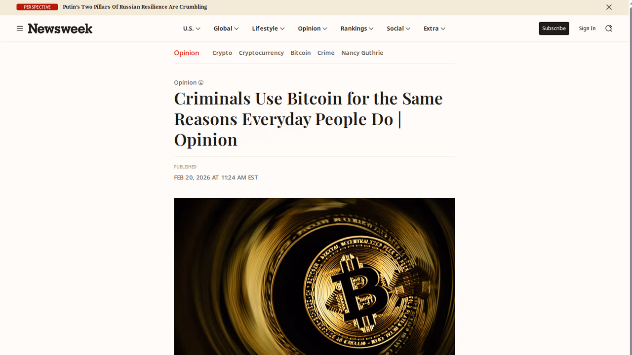 Newsweek: Criminals Use Bitcoin for the Same Reasons Everyday People Do